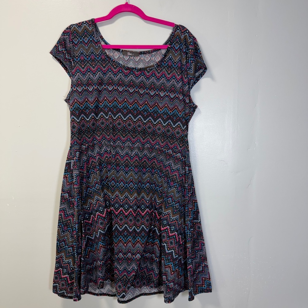 Pinc Chevron Geometric Print Fit & Flare Dress Plus Size 2X X-12279